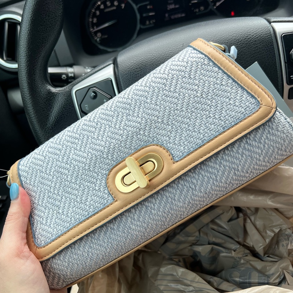 ANTONIO MELANI grayish-blue and Tan Geometric Clutch